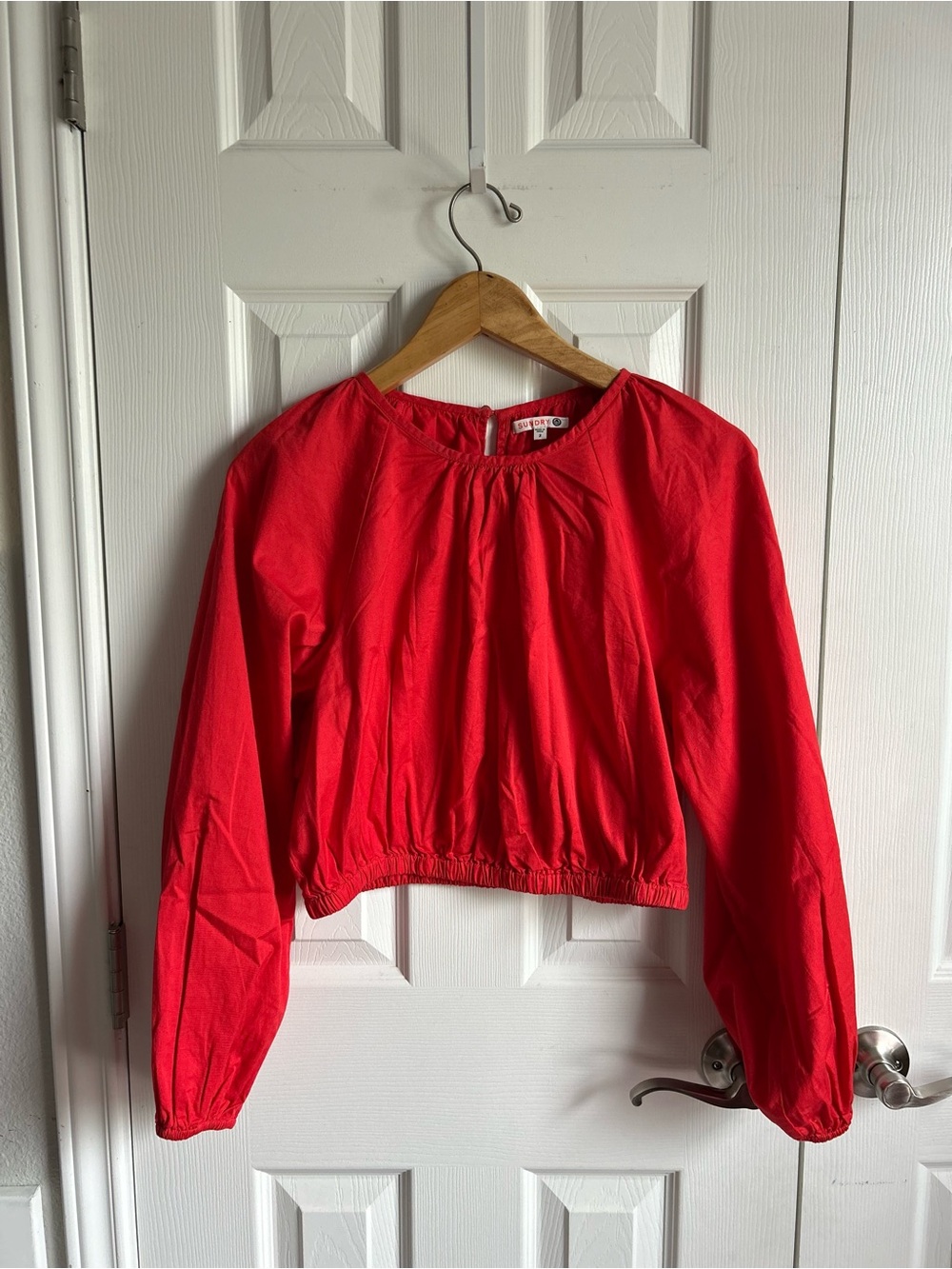 Anthropologie | Sundry Red Gathered Hem
Cropped Long Sleeve Blouse
